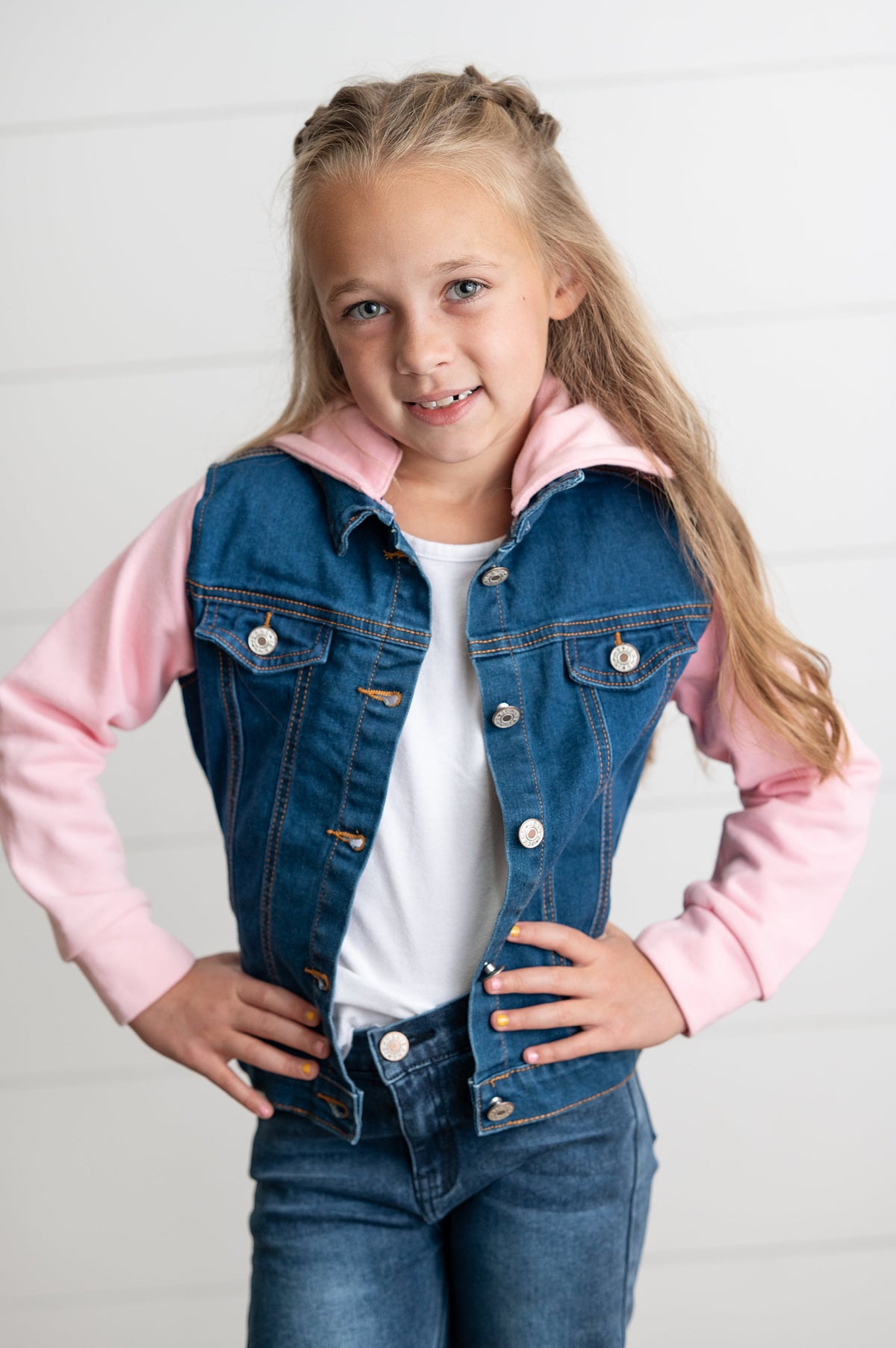 Pink Hooded Denim Jacket