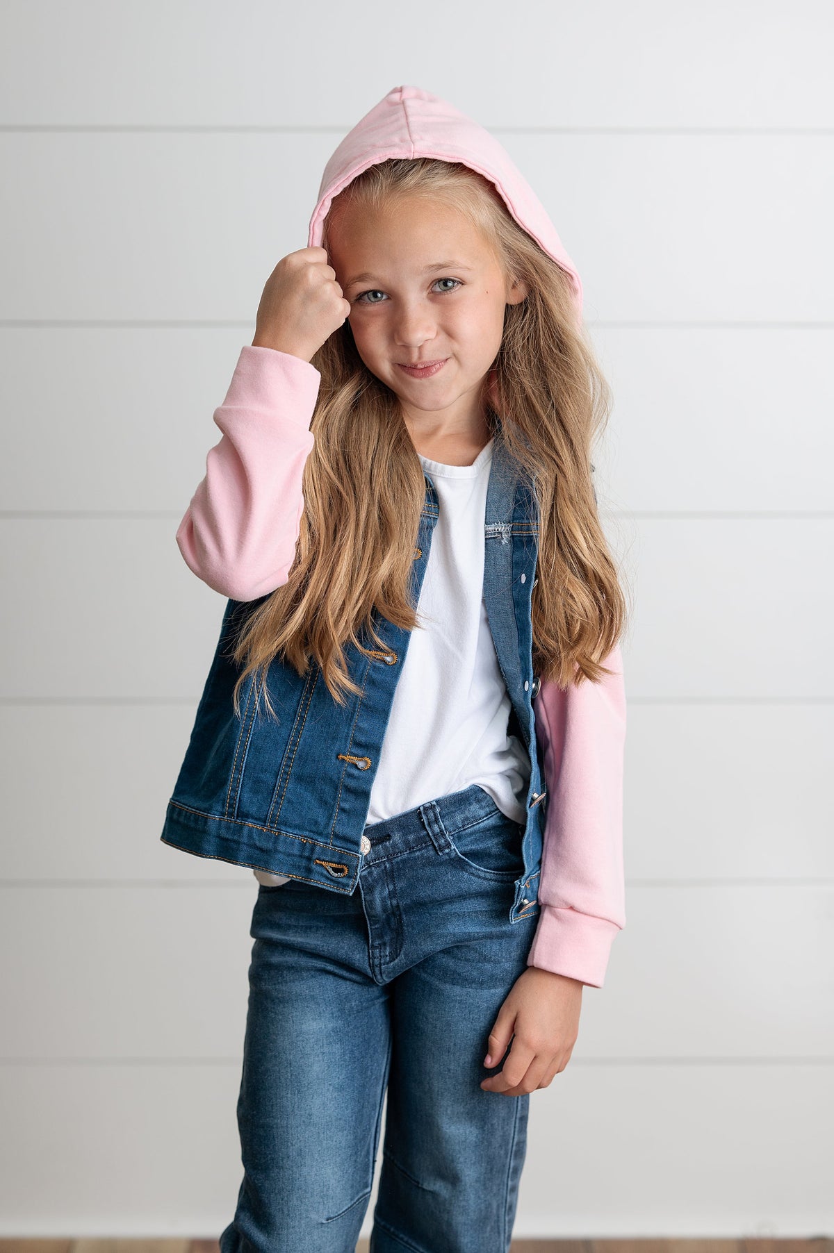 Pink Hooded Denim Jacket