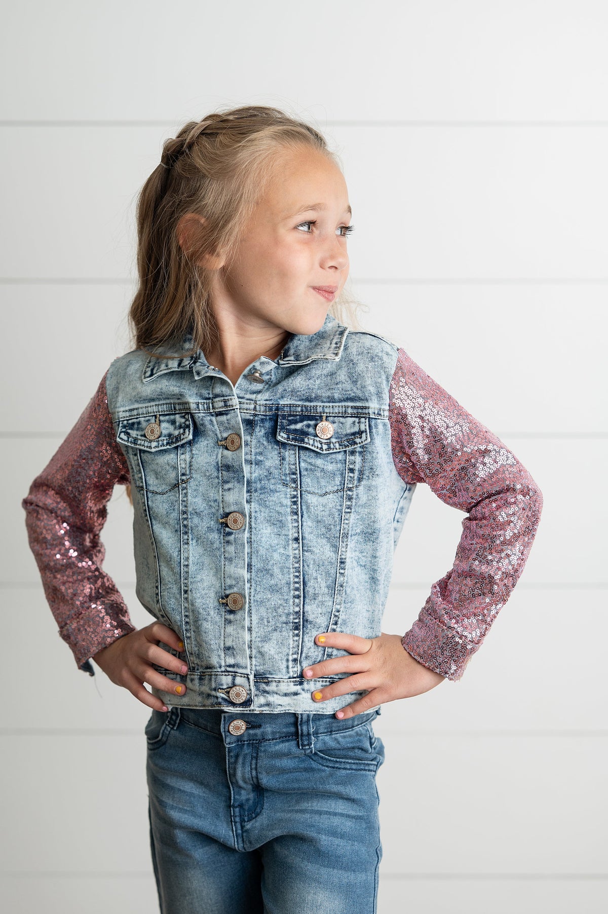Pink Sequin Denim Jacket