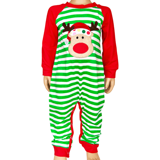 AnnLoren Baby Toddler Boys Unisex Long Sleeve Rudolf the Reindeer Christmas Romper