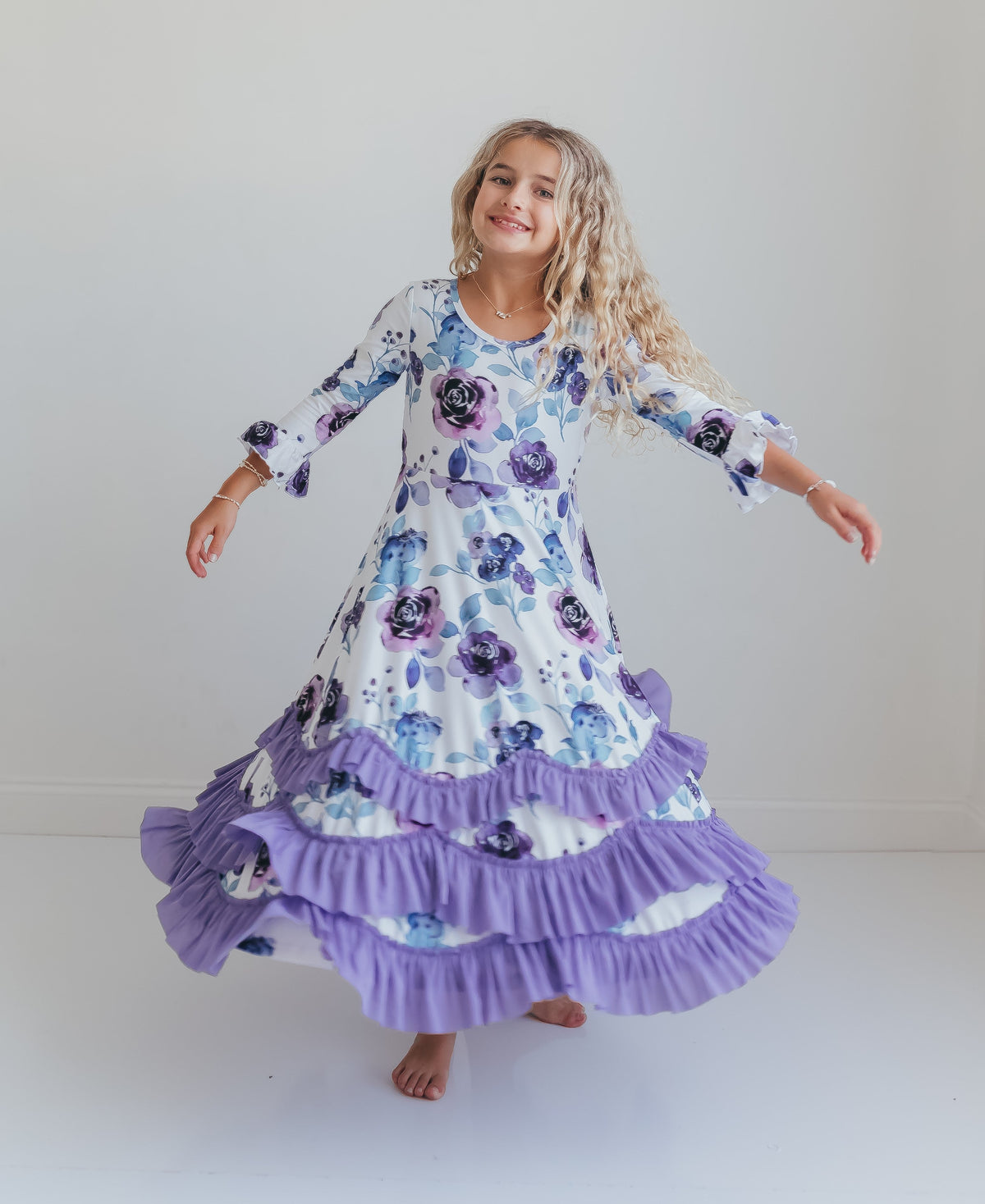 Lavender Floral Ruffles Dress
