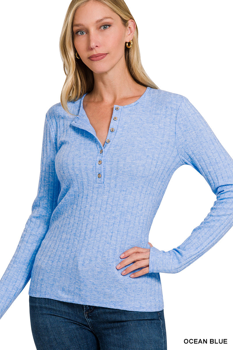 Zenana Women’s Ribbed Long Sleeve Button Down Top – Soft Fitted Layering Shirt