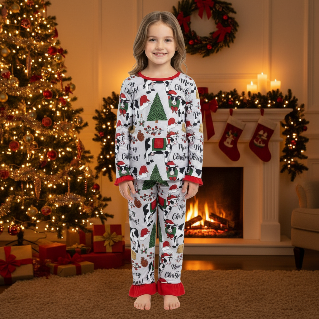 MOOEY CHRISTMAS Pajamas, Kids Farm Christmas Pajamas