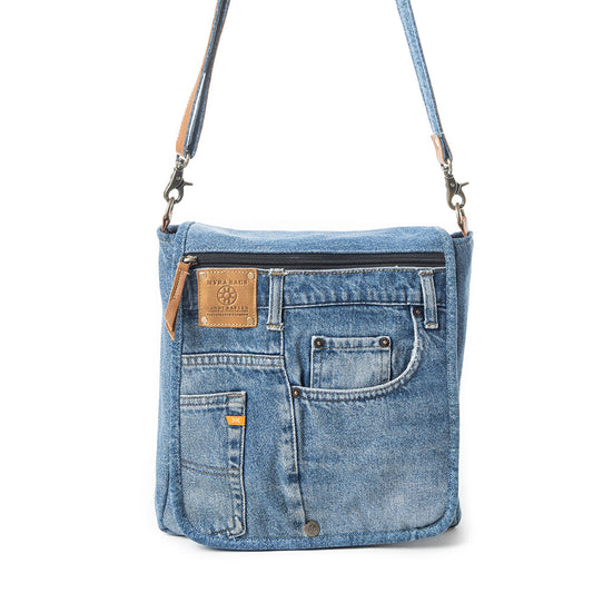 Myra Ashley Adventure Crossbody Bag â€“ Upcycled Denim with Leather Accents