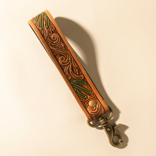 Myra Canyon Pass Handtooled Leather Key Fob in Butterscotch Oak