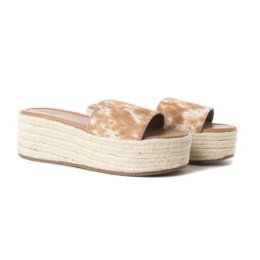 Mesa Mane Hairon Leather Sandals in Brown & White