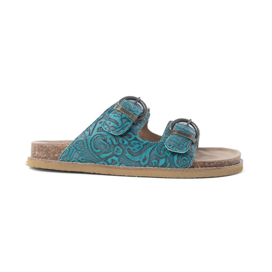 Myra Prairie Wind Embossed Leather Sandals in Western Jade