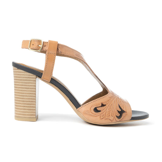 Rodeo Rose Handtooled Leather Heels in Amber Brown