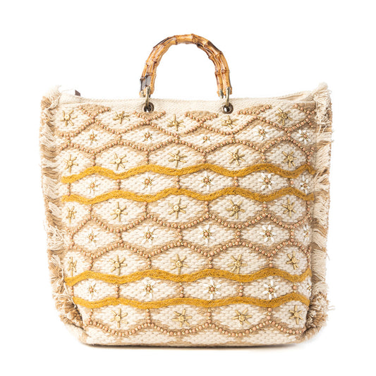 Myra Solana Weave Hand Embroidered Tote Bag in Sunlit Glow