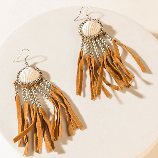 Myra Shell & Saddle Earrings in Rodeo Brown