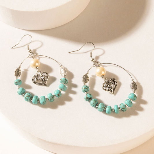 Myra Wild Bloom Heart Earrings in Ranch Teal