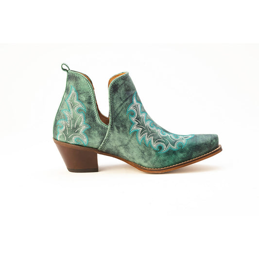 Myra Sagebreeze Embroidered Leather Booties in Lagoon Teal