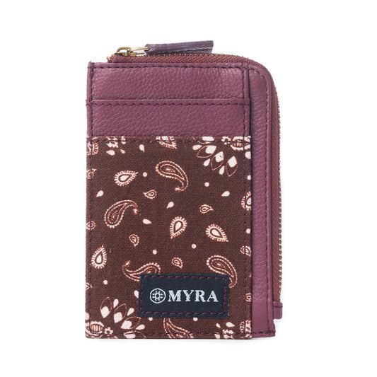 Myra Red Rock Bloom Leather Credit Card Holder in Russet Plum