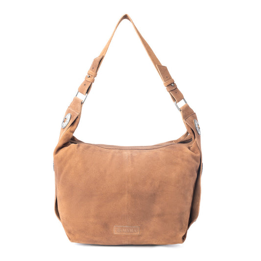 Myra Rustwood Suede Leather Shoulder Bag in Oak Brown