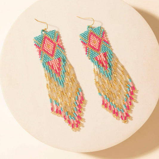 Myra Gilded Arena Beaded Fringe Earrings in Rodeo Blue