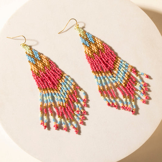 Myra Rosebonnet Beaded Fringe Earrings in Bloomin' Pink