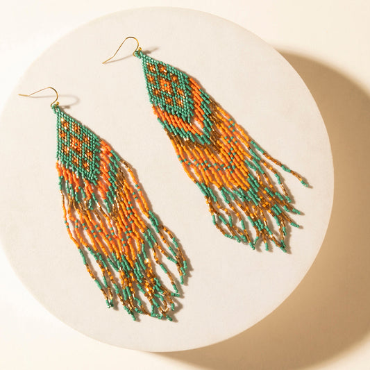 Myra Sundance Ember Beaded Fringe Earrings in Gilded Coral