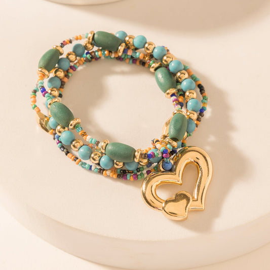 Myra Boho Love Beaded Bracelet in Meadow Green