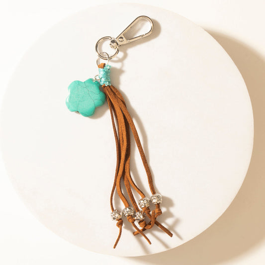 Myra Rangeflower Tassel Charm Keychain in Suede Brown