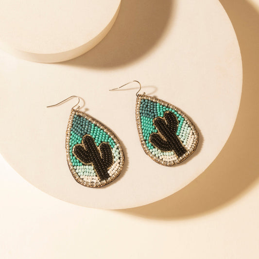 Myra Monsoon Saguaro Cactus Beaded Earrings in Adobe Blue
