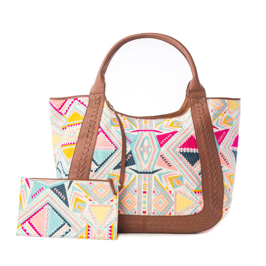 Myra Sedona Horizon Jacquard Tote Bag in Sunset Coral