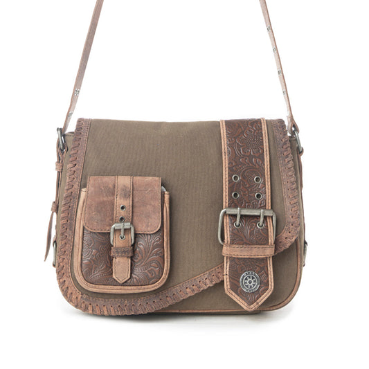 Myra Outlaw's Travels Leather Shoulder Bag in Rodeo Olive