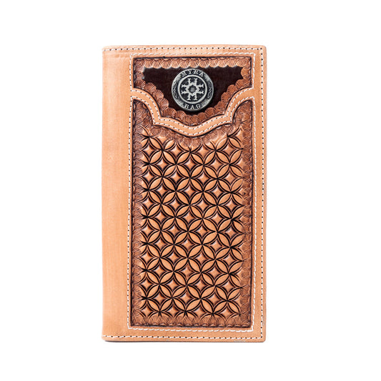 Myra Starweave Dusk Handtooled Leather Wallet for Men in Aged Sienna