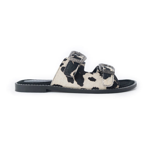 Myra Midnight Grove Hairon Leather Sandals in Ranch Ivory