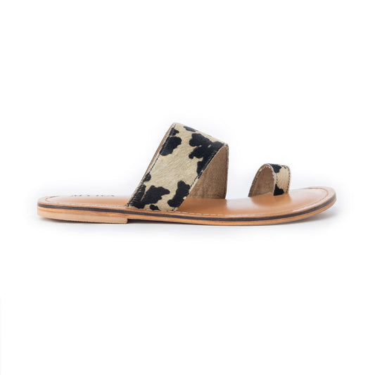 Myra Cattle Trail Hairon Leather Sandals in Ivory Cowhide