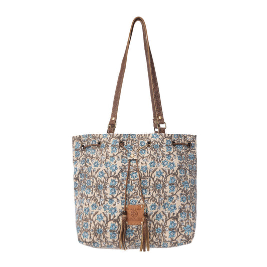 Myra Southern Bloom Cotton & Leather Bucket Bag in Oasis Cream