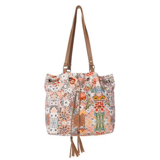 Myra Southern Bloom Cotton & Leather Bucket Bag in Clay Blossom