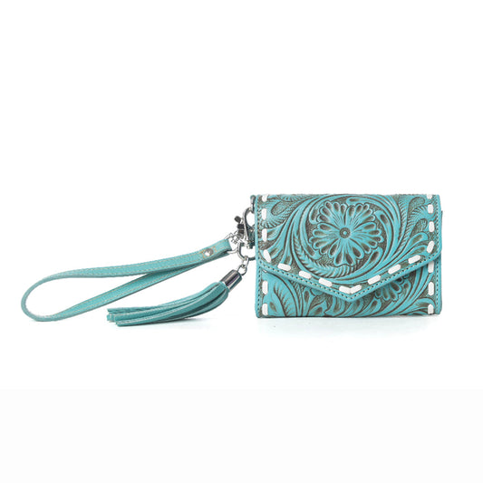 Myra Elise Handtooled Leather Wallet in Lagoon Trail