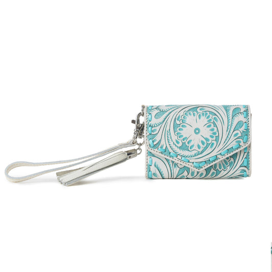 Myra Elise Handtooled Leather Wallet in Western Cyan