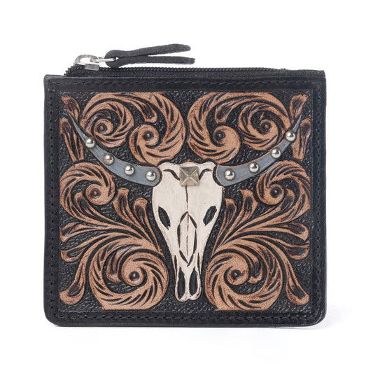 Myra Briar Creek Handtooled Leather Credit Card Holder in Ebony Caramel