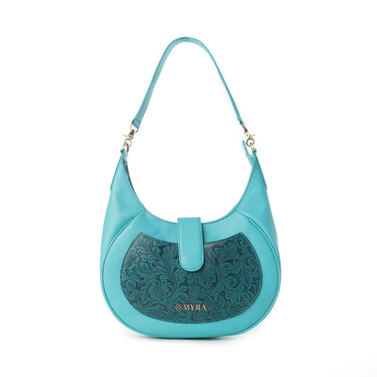 Myra Alanna Embossed Leather Bag in Prairie Aqua