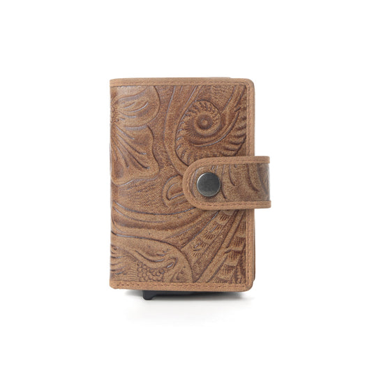 Myra Vintage Savanna Leather Credit Card Holder in Oak Brown