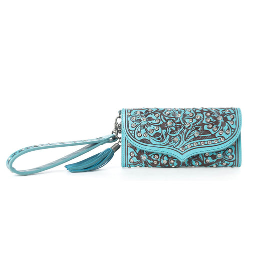 Myra Wildflower Story Handtooled Leather Wallet in Crystal Jade