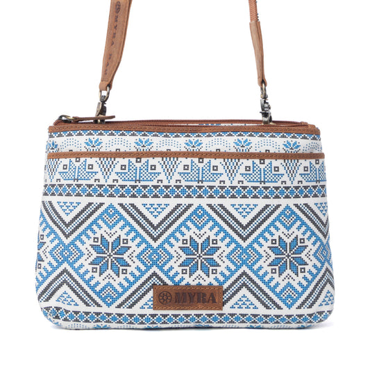 Myra Tribal Hollow Cotton & Leather Crossbody Bag in Indigo Frost