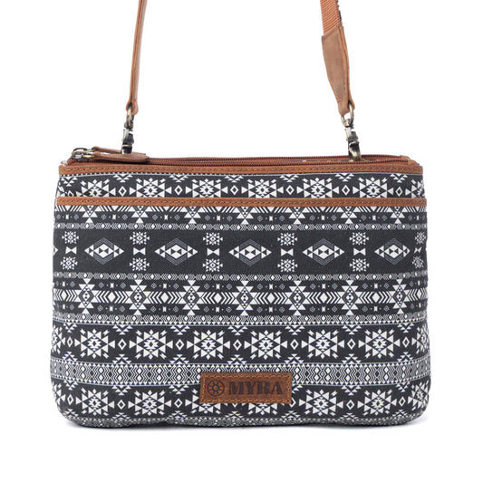 Myra Tribal Hollow Cotton & Leather Crossbody Bag in Midnight Onyx