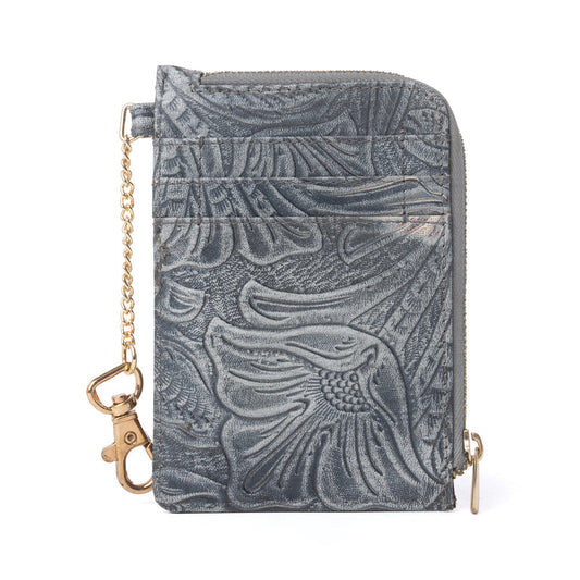 Myra Summer Grove Embossed Leather Credit Card Holder in Slate Grey