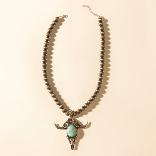 Myra Stone & Horn Chain in Ash Beads