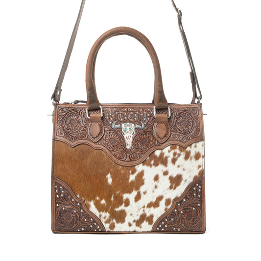 Myra Timber Trail Hairon Leather Concealed Carry Bag in Cream Mocha