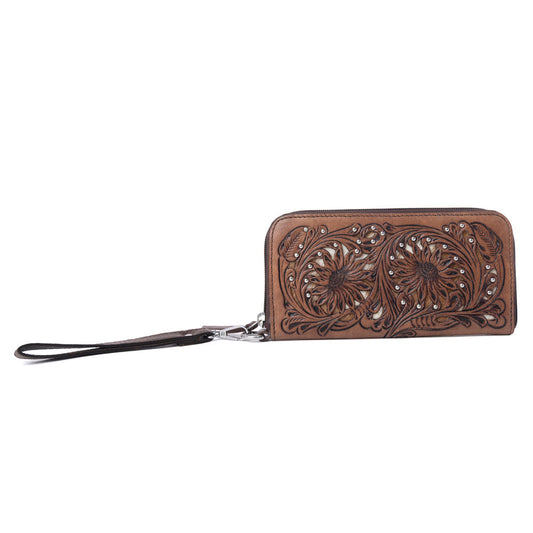 Myra Autumn Brook Handtooled Hairon Leather Women’s Wallet in Toffee Saddle