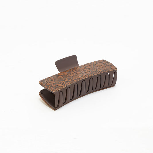 Myra Soilcrest Embossed Leather Hair Clip in Cedar Brown