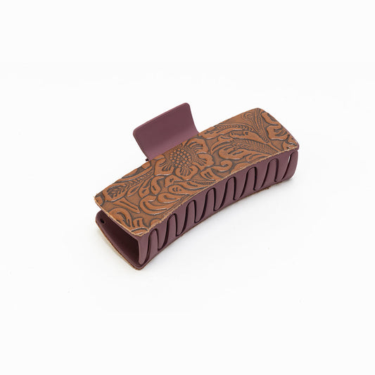 Myra Rust Road Brown Embossed Leather Hair Clip