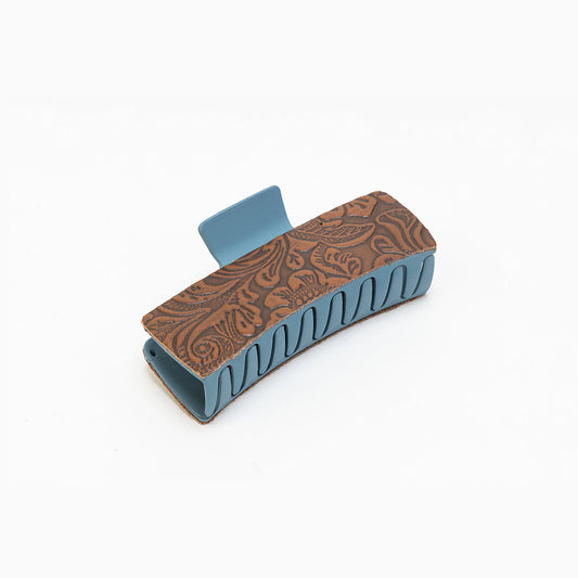 Myra Fairbank Embossed Leather Hair Clip in Ocean Oak