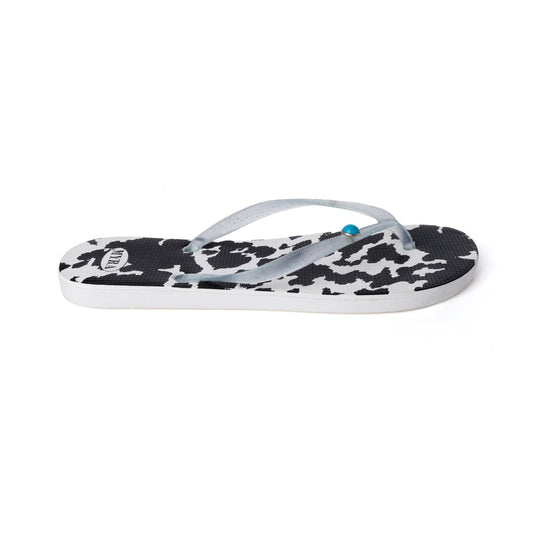 Myra Shadow Ranch Cowhide Slippers in Stormhorn Black
