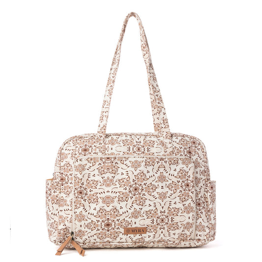 Myra Sunnyfield Cotton Diaper Bag in Mocha Beige