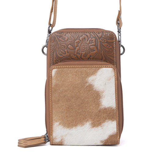 Myra Rustler Ridge Embossed Leather Hairon Sling Bag in Sandstone Cream