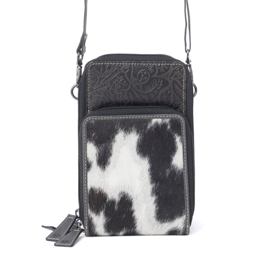 Myra Rustler Ridge Embossed Leather Hairon Sling Bag in Slate Smoke
